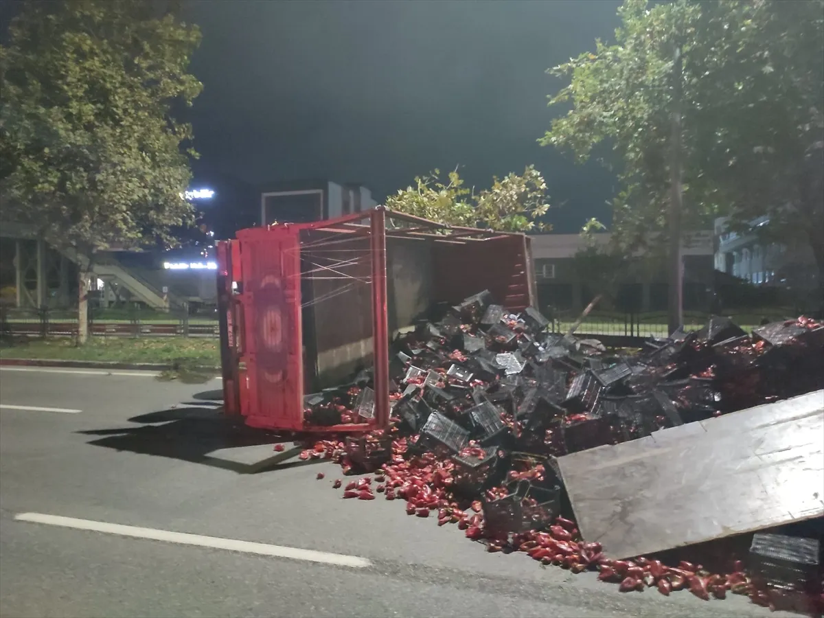 Samsun’da biber yüklü kamyonun devrilmesi sonucu 2 kişi yaralandı
