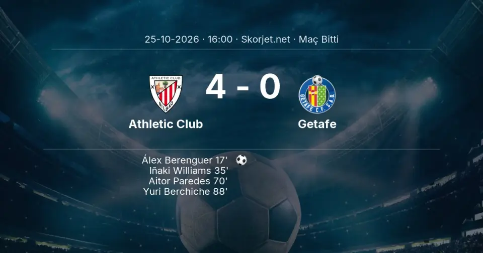 Athletic Club - Getafe Maçında Kazanan Belli Oldu! İşte Sonuç (4-0) Athletic Club - Getafe Maçında Kazanan Belli Oldu! İşte Sonuç (4-0)