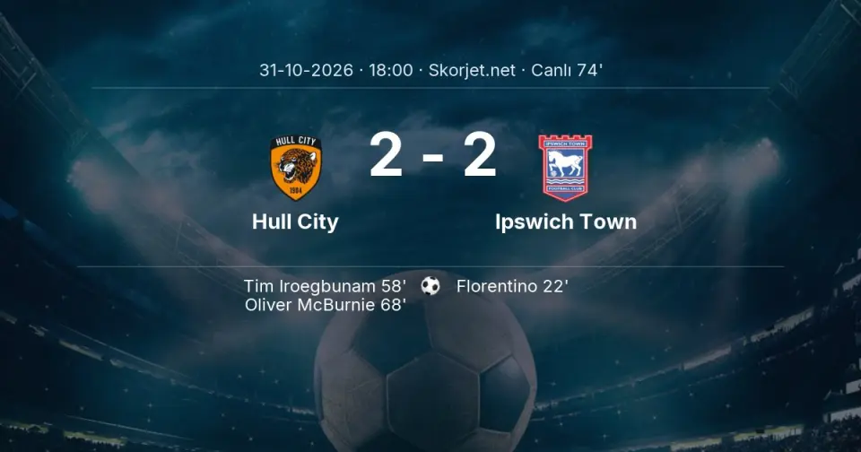 CANLI GOL | Hull City 2-1 Ipswich Town - Oliver McBurnie (68. dakika)