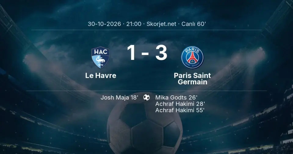 CANLI GOL | Le Havre 1-3 Paris Saint Germain - Achraf Hakimi (55. dakika)