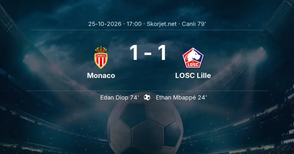 CANLI GOL | Monaco 1-1 LOSC Lille - Edan Diop (74. dakika) CANLI GOL | Monaco 1-1 LOSC Lille - Edan Diop (74. dakika)
