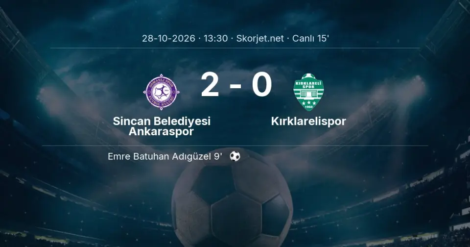 CANLI GOL | Sincan Belediyesi Ankaraspor 1-0 Kırklarelispor - Emre Batuhan Adıgüzel (9. dakika) CANLI GOL | Sincan Belediyesi Ankaraspor 1-0 Kırklarelispor - Emre Batuhan Adıgüzel (9. dakika)
