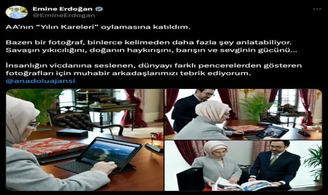 Emine Erdoğan, AA’nın "Yılın Kareleri" oylamasında fotoğrafları yer alan muhabirleri tebrik etti Emine Erdoğan, AA’nın "Yılın Kareleri" oylamasında fotoğrafları yer alan muhabirleri tebrik etti