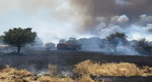 Çanakkale'de tarım arazisinde başlayan yangına havadan ve karadan müdahale ediliyor