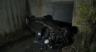 Devrilen otomobilin sürücüsü yaralandı