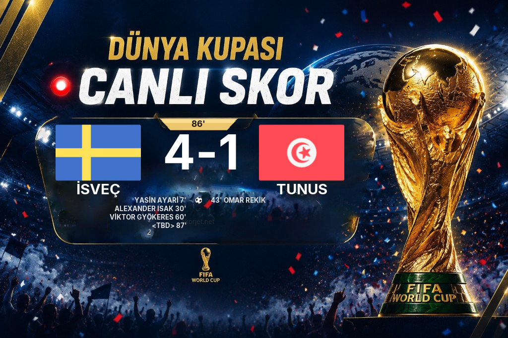 CANLI GOL | İsveç 4-1 Tunus — <TBD> (87. dakika)