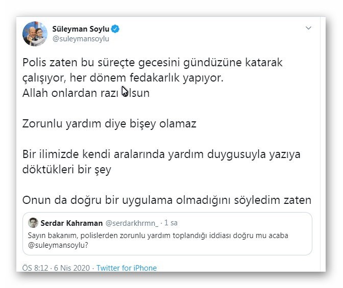Bakan Soylu:Zorunlu Yardım diye bir şey olamaz Bakan Soylu:Zorunlu Yardım diye bir şey olamaz