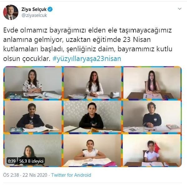 MEB Bakanı Ziya Selçuk :Uzaktan eğitimde 23 Nisan kutlamaları başladı MEB Bakanı Ziya Selçuk :Uzaktan eğitimde 23 Nisan kutlamaları başladı