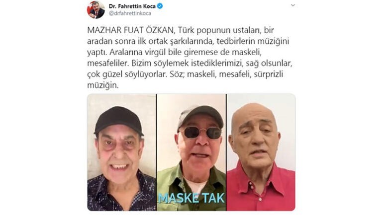 Sağlık Bakanından MFÖ şarkısına teşekkür Sağlık Bakanından MFÖ şarkısına teşekkür