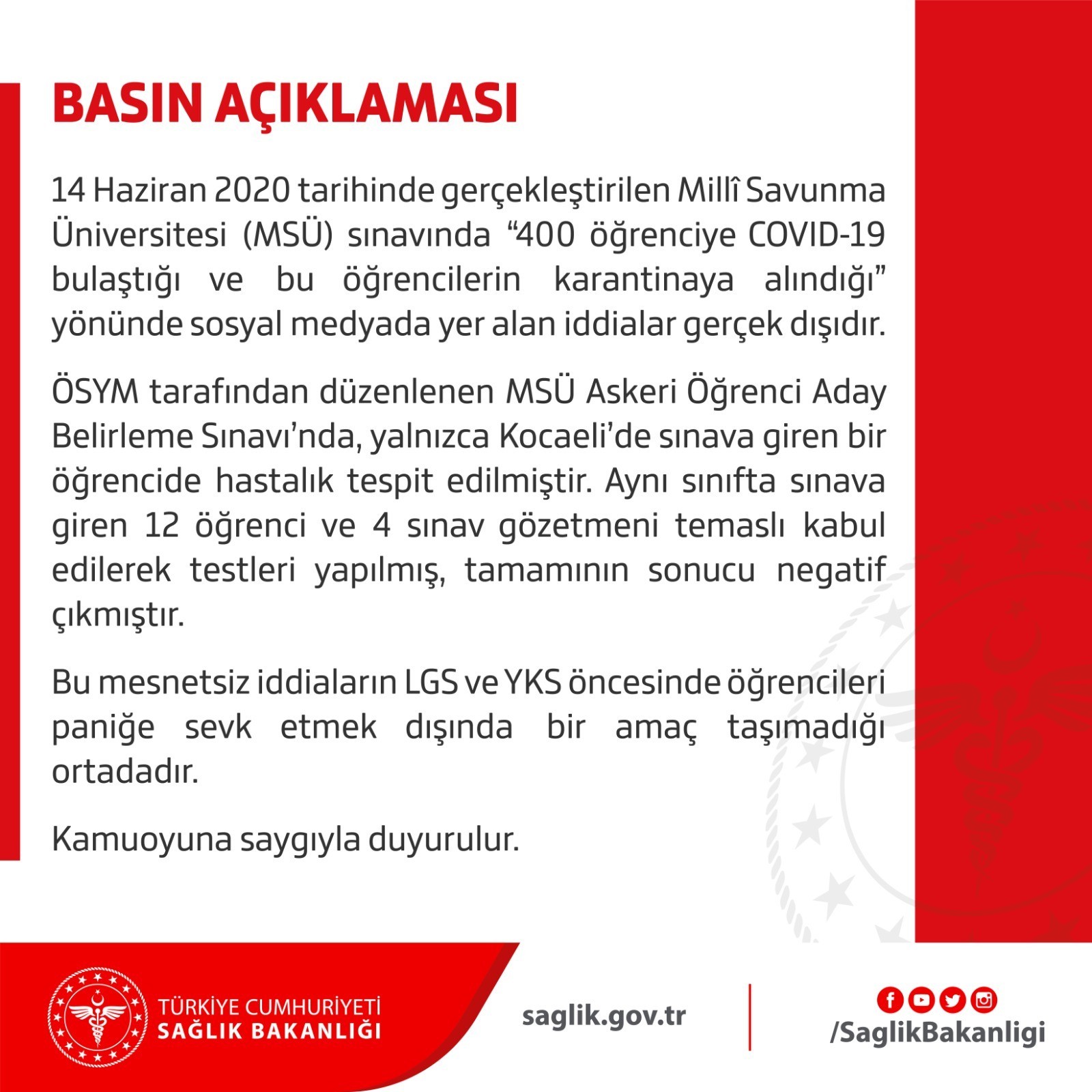 Sağlık Bakanlığı’ndan MSÜ Sınavı için son dakika açıklaması! Amaç, paniğe sevk etmek Sağlık Bakanlığı’ndan MSÜ Sınavı için son dakika açıklaması! Amaç, paniğe sevk etmek