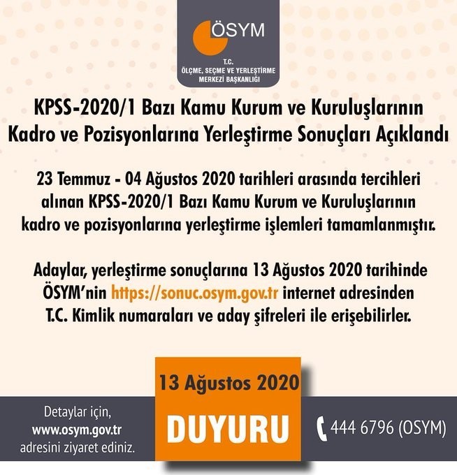 KPSS-2020/1 yerleştirme sonuçları açıklandı! KPSS-2020/1 yerleştirme sonuçları açıklandı!