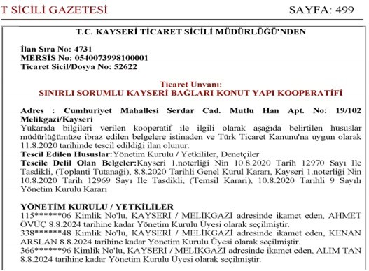 221 Villa parseli ihalesinde en çok konuşulan ’Kayseri Bağları Kooperatifi’ denetçileri değişti 221 Villa parseli ihalesinde en çok konuşulan ’Kayseri Bağları Kooperatifi’ denetçileri değişti