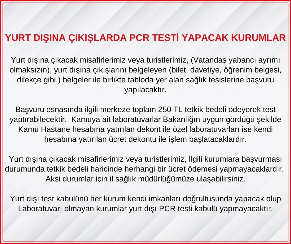 Kayseri il sağlık müdürlüğü: Kayseri’den yurt dışına çıkışlarda PCR testi yapacak kurumlar Kayseri il sağlık müdürlüğü: Kayseri’den yurt dışına çıkışlarda PCR testi yapacak kurumlar